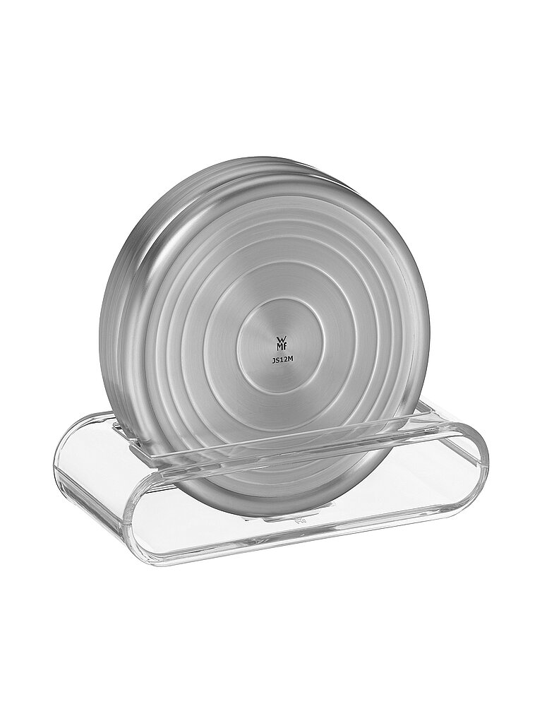 WMF Loft Bar Gläserteller-Set 6-teilig, Glas Untersetzer mit Präsenter, Untersetzer Gläser 9,5cm, Cromargan Edelstahl mattiert