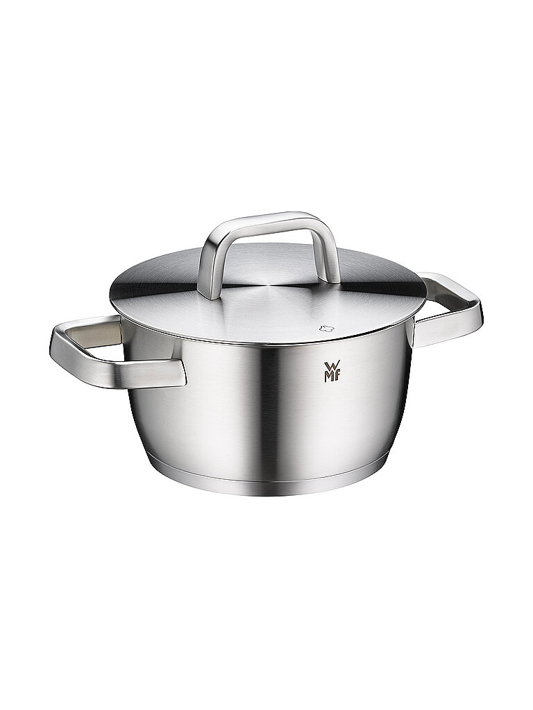 WMF Iconic Kochtopf klein 18cm, hochwertiger Edelstahldeckel, Fleischtopf Induktion 2,3l, kleiner Topf, wärmereduzierende Griffe, Cromargan Edelstahl poliert, unbeschichtet