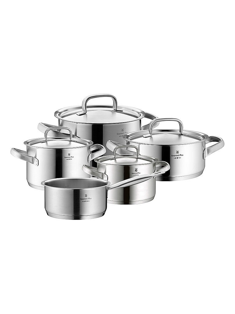 Topf-Set Gourmet Plus Induktions Töpfe Set unbeschichtet mit Metalldeckel silber (edelstahlfarben) Töpfe Innenskalierung spülmaschinengeeignet für alle Herdarten geeignet