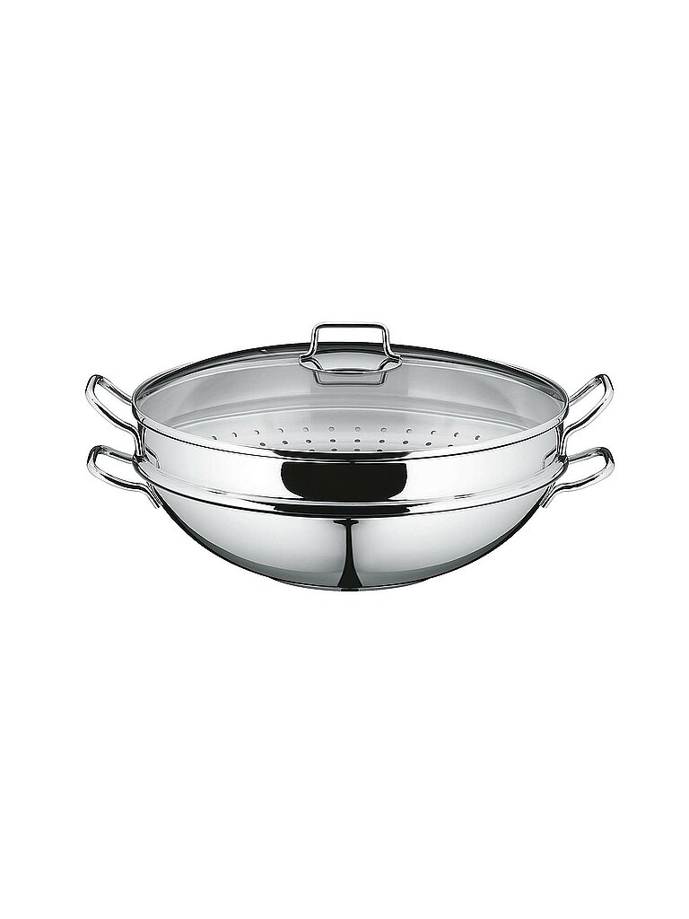 Wok Macao Wokpfanne 36 cm Induktion Pfannen Gr Ø 36 cm silberfarben (edelstahlfarben) für alle Herdarten geeignet scharfes Anbraten bei hohen Temperaturen