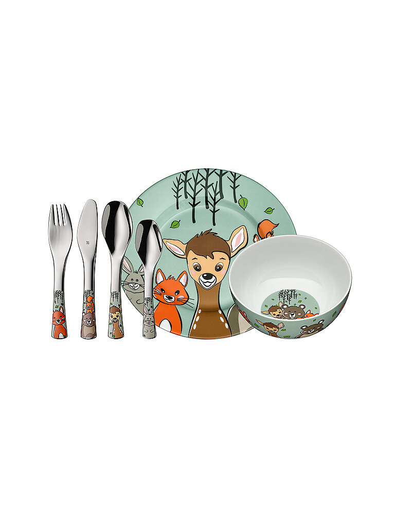 WMF Kinder Besteck 6Tlg. FOREST FRIENDS Cromarg.Bunt  silber