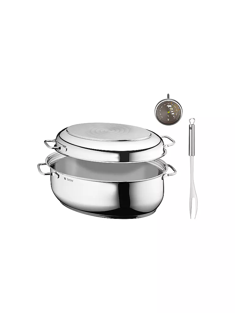 WMF | Extrabräter mit Metalldeckel, Fleischgabel und Fleischthermometer | silber