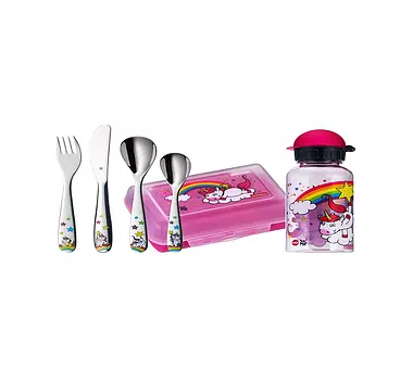 WMF Kinderbesteck 6-teilig "Einhorn" mit Trinkflasche und Brotdose