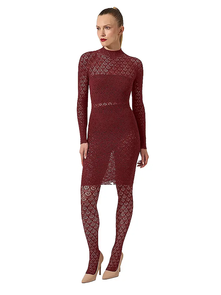 WOLFORD | Modestrumpfhose MERMAID NET Midnight Red  | Dunkelrot