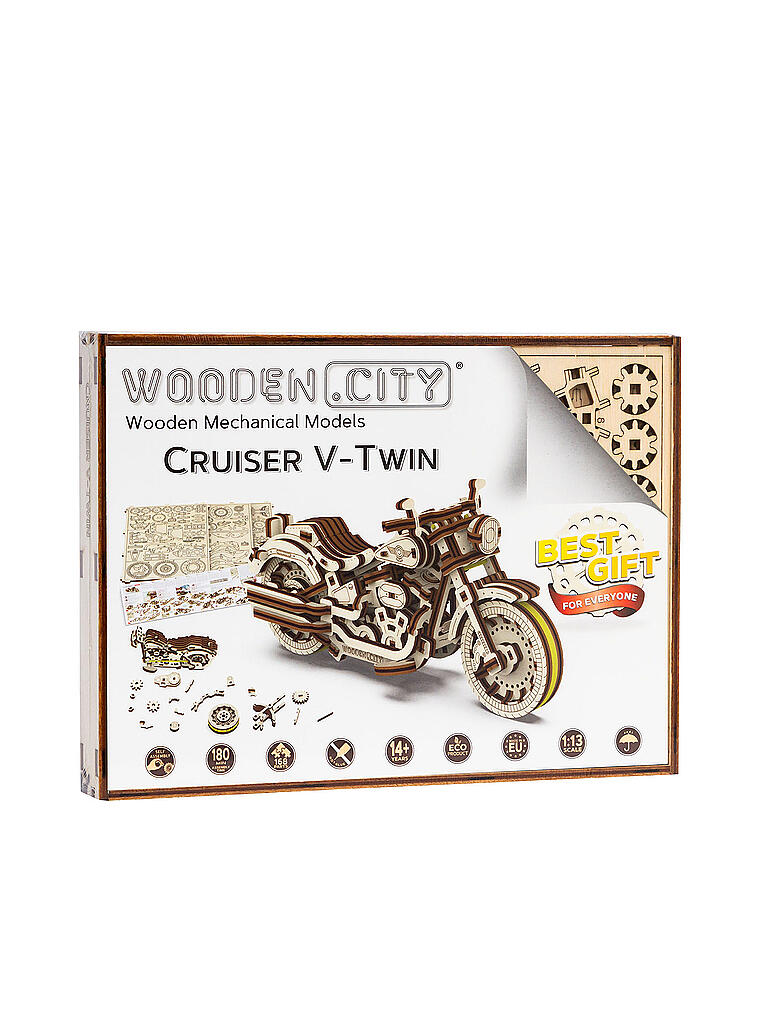 WOODEN CITY | Holz 3D Bausatz - Cruiser V-Twin (Motorrad | keine Farbe