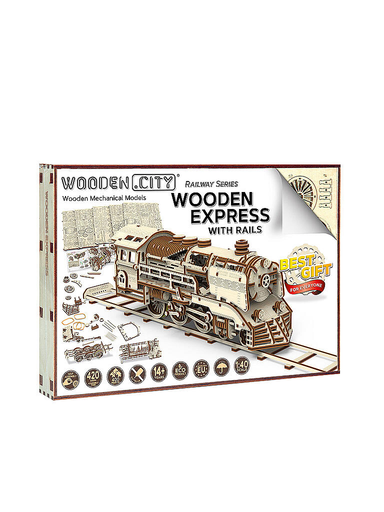 WOODEN CITY | Holz 3D Bausatz - Express Train + Rails | keine Farbe