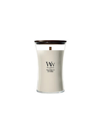 WOODWICK | Sanduhr-Kerze 610gr Knisterdocht Large Tonka und Almond Milk 