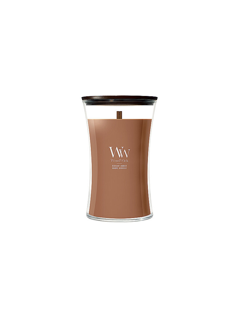 WOODWICK Sanduhr-Kerze 610g Knisterdocht Large Radiant Amber camel