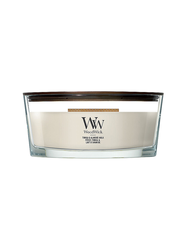 WOODWICK Ellipsen-Kerze 454gr Knisterdocht Tonka und Almond Milk  creme