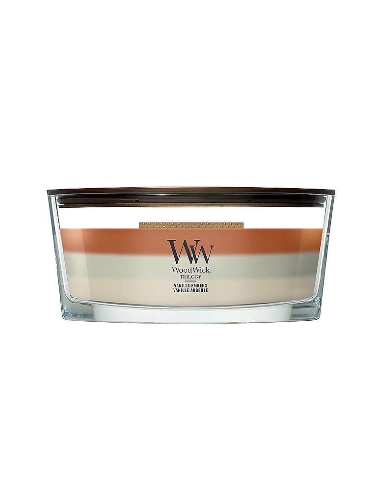 WOODWICK Ellipsen-Kerze 454gr Knisterdocht Vanilla Embers beige