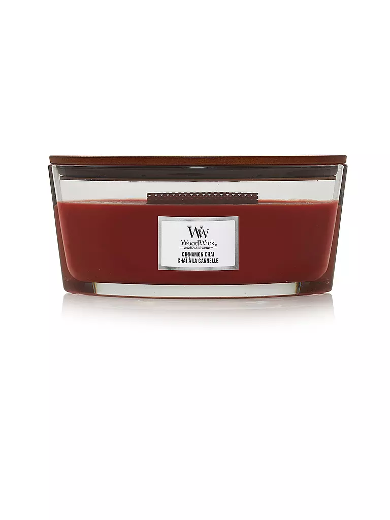 WOODWICK | Duftkerze mit Knisterdocht ELLIPSE 454g Cinnamon Chai | dunkelrot