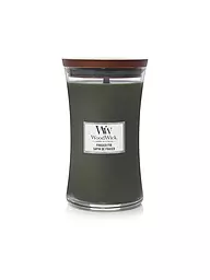 WOODWICK | Duftkerze mit Knisterdocht SANDUHR Large 610g Vanilla Bean | Dunkelgrün