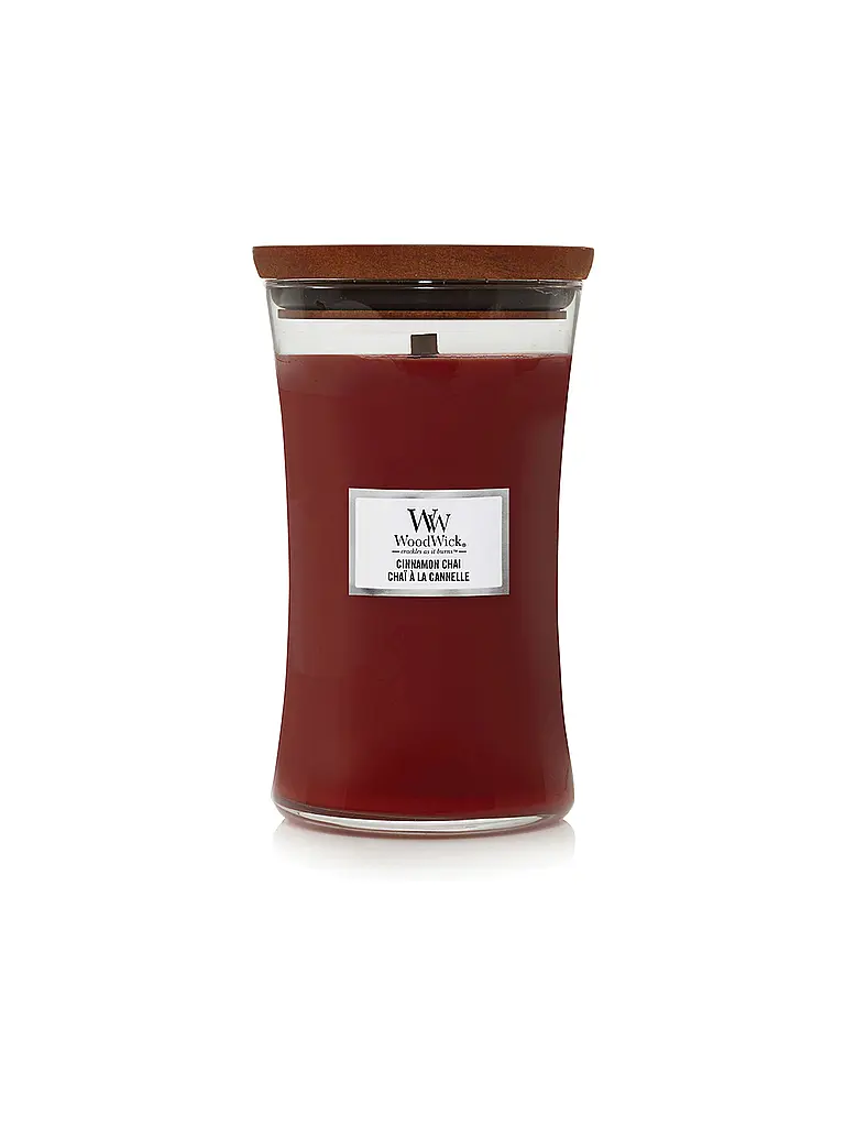 WOODWICK | Sanduhrkerze Knisterdocht 610g Large Cinnamon Chai | Dunkelrot