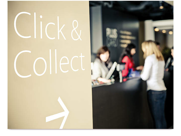 Click & Collect Abholcounter Holen Sie Ihre Ware am Click & Collect Abholcounter in Ihrer Filiale