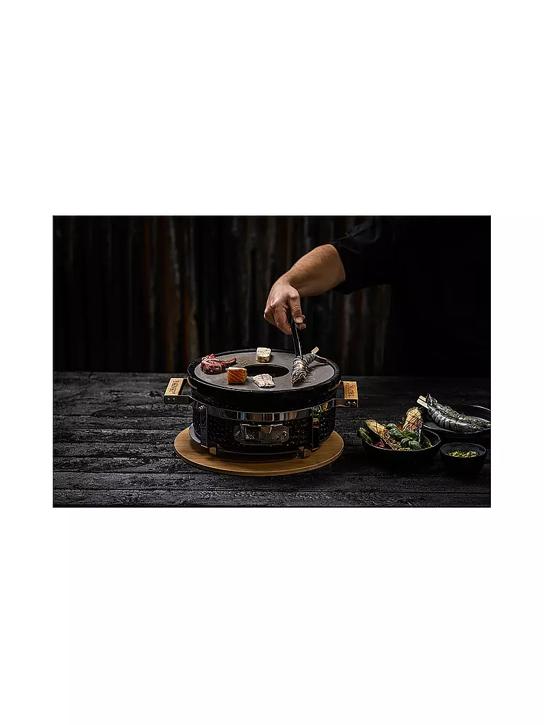 YAKINIKU | Holzkohlegrill Shichirin rund Keramik/Edelstahl Schwarz 30cm | schwarz